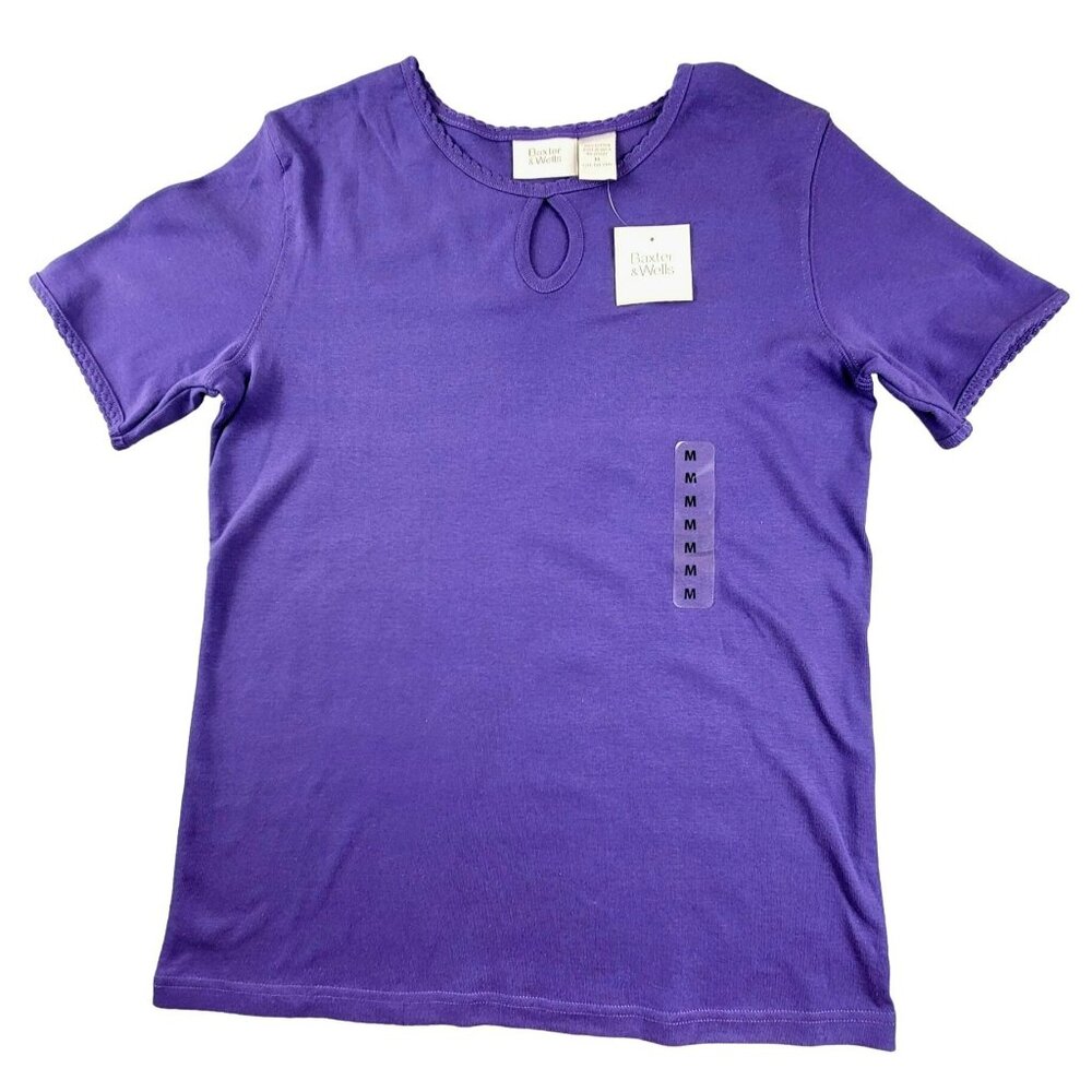 Baxter & Wells Women's Purple Top Cotton Keyhole Front Size Medium NWT  JH1466